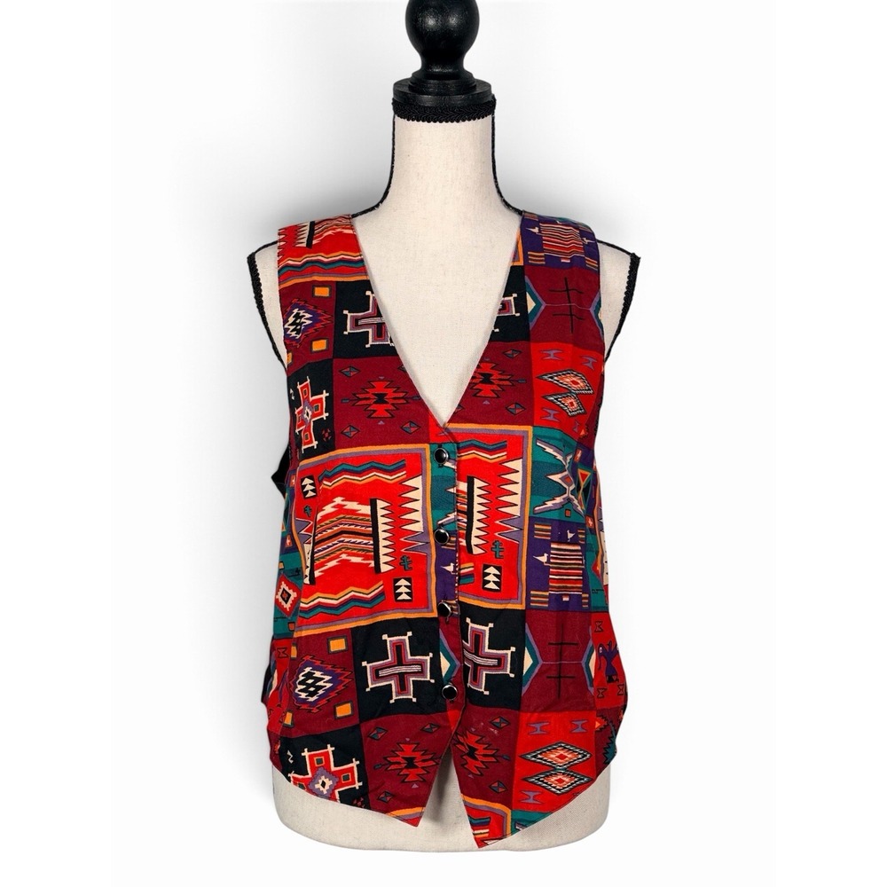Vintage Desert West Sherry Holt Southwestern Vest M/L Western Boho USA Cotton - Picture 2 of 7